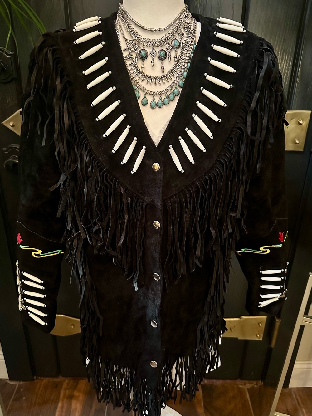 NWT Western Ranch Fringe Jacket 100% Genuine COWHIDE SUEDE LEATHER EMBROIDERED L